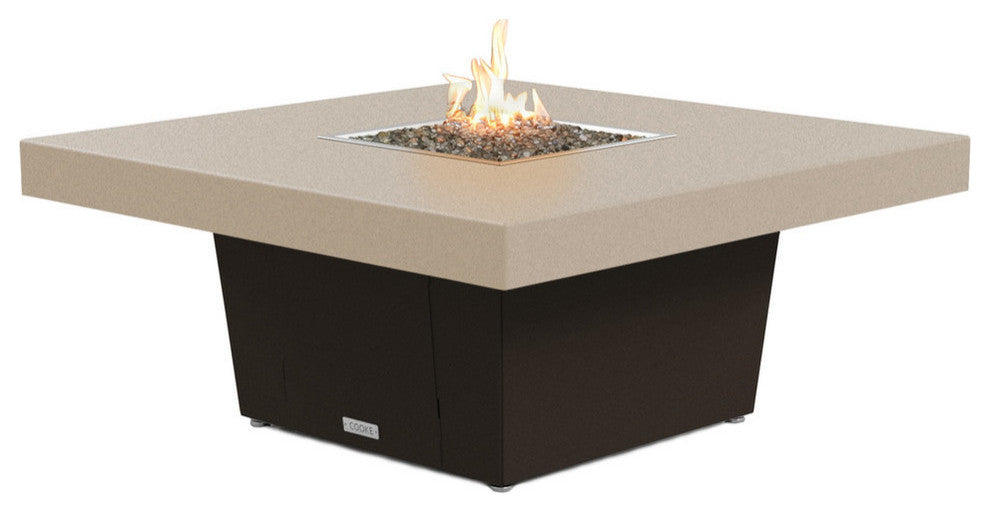 Square Fire Pit Table, 48x48, Chat Height, Propane, Beige Powdercoat Top, Bronze