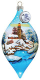 Hand Painted Scenic Glass Ornament Winter House
