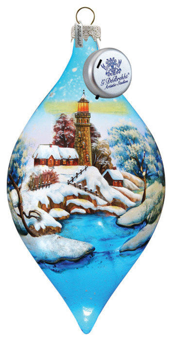 Hand Painted Scenic Glass Ornament Winter House