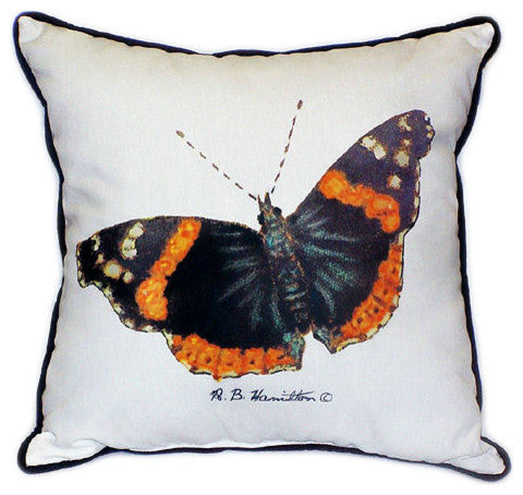 Pair of Betsy Drake Red Admiral Butterfly Large Pillows 18 Inch x 18 Inch