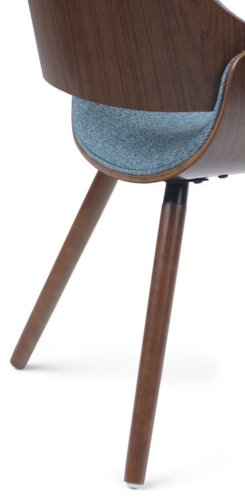 Malden Bentwood Dining Chair with Wood Back in Denim Blue Linen Look Fabric