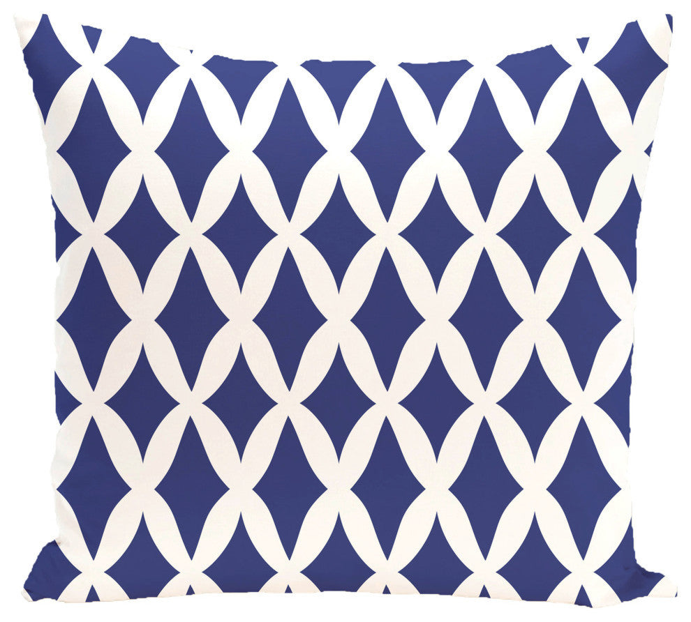Lattice Kravitz Geometric Print Outdoor Pillow, Blue Suede, 18"x18"