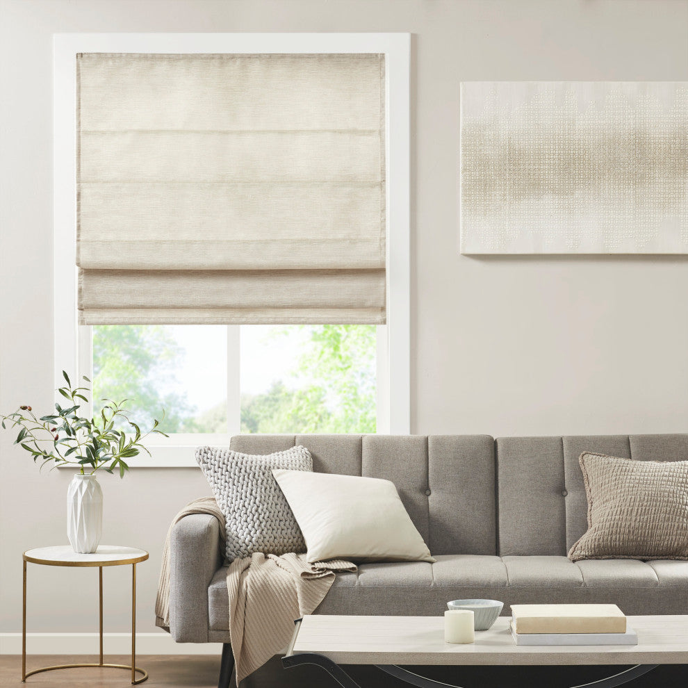 Madison Park Como Faux Silk Cordless Roman Shade, Ivory, 35 X 64"