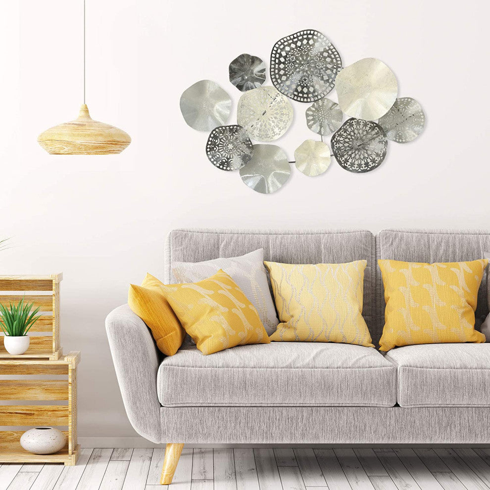 Modern Grey Metal Attached Rounds Wall Decor