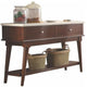 Benzara BM186219 Drawers Wooden Server with Marble Top, White and Walnut Brown