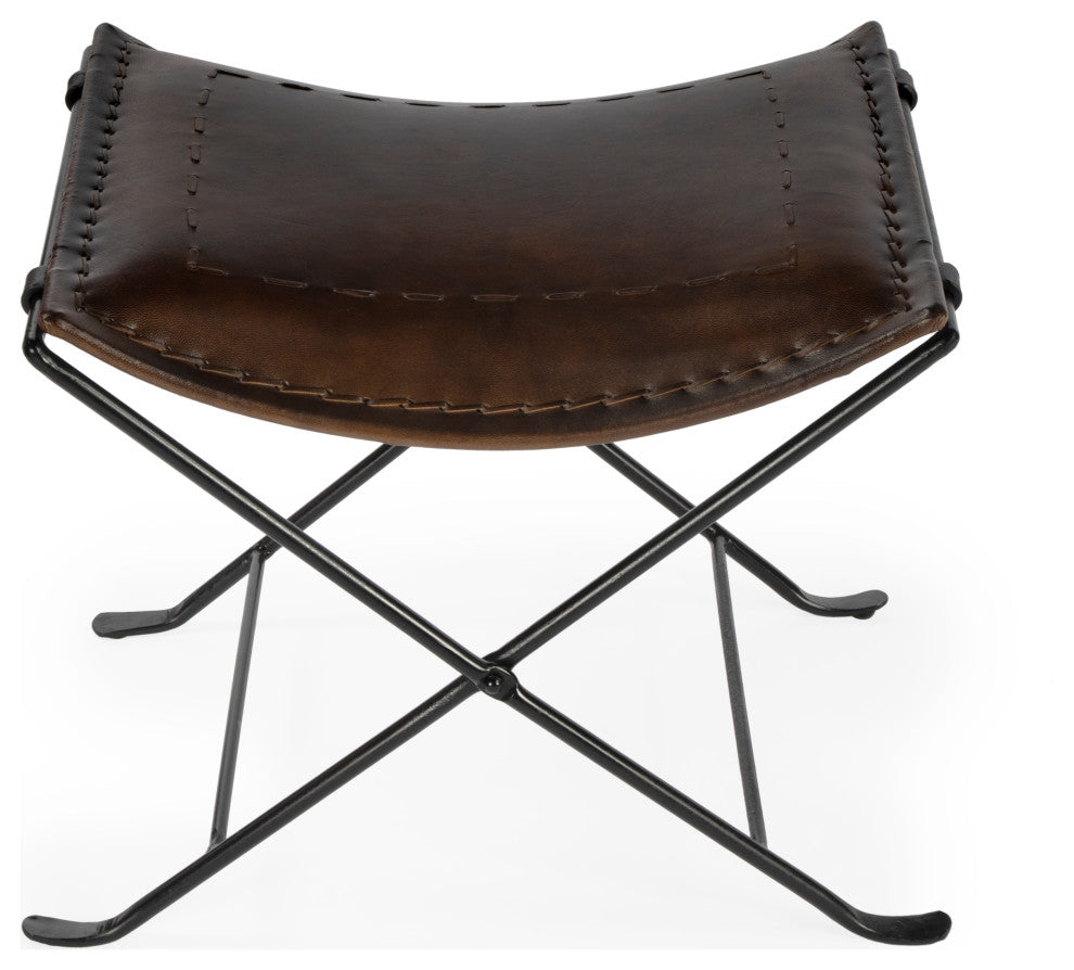 Melton Dark Brown Leather Stool , 3722117