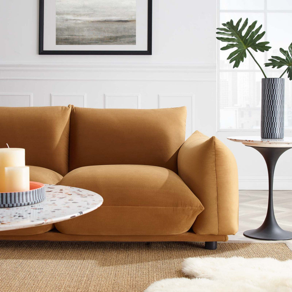 Copious Performance Velvet Sofa Cognac