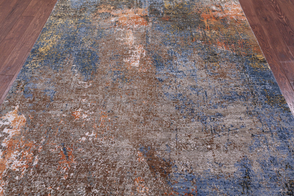 5' 11" X 9' 3" Wool and Silk Hand Knotted Abstract Rug Q8560