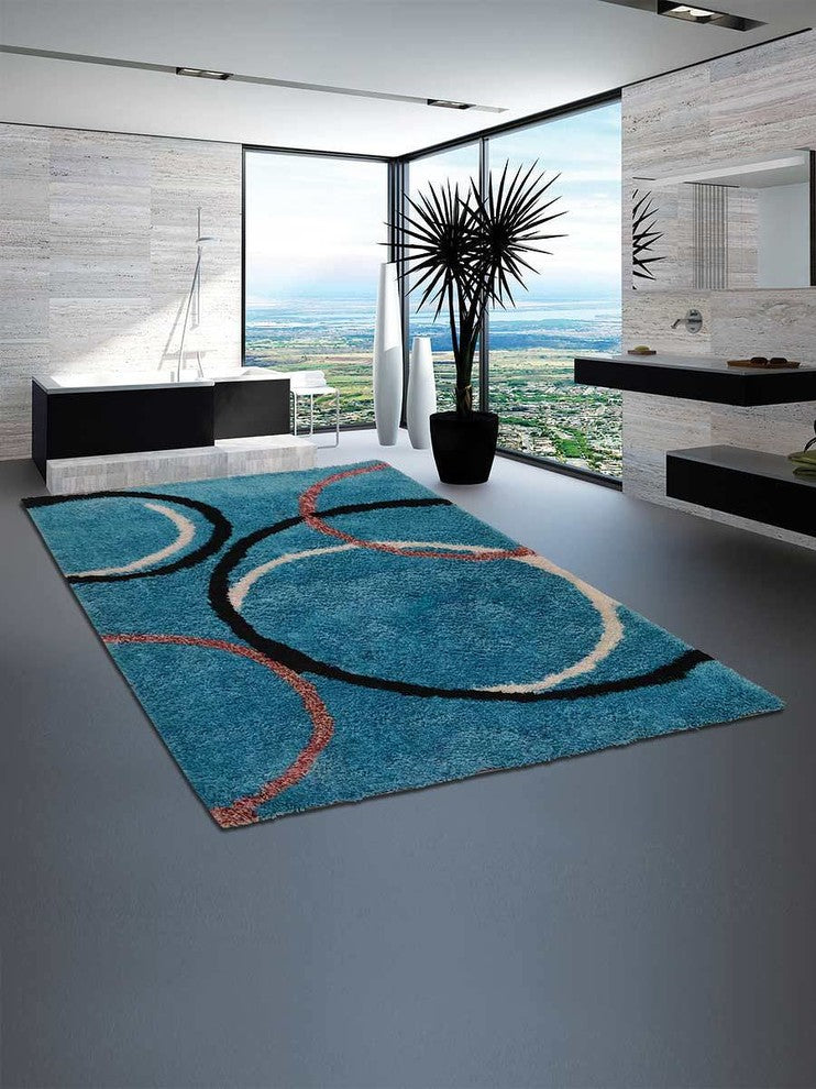 Geometric Shaggy Hand Tufted Oriental Area Rug, Multi, 6x9'