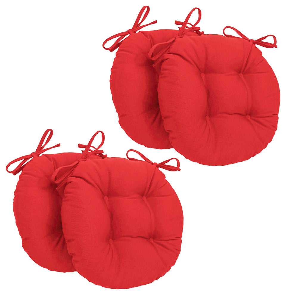 16" Solid Twill Round Tufted Chair Cushions, Set of 4, Red