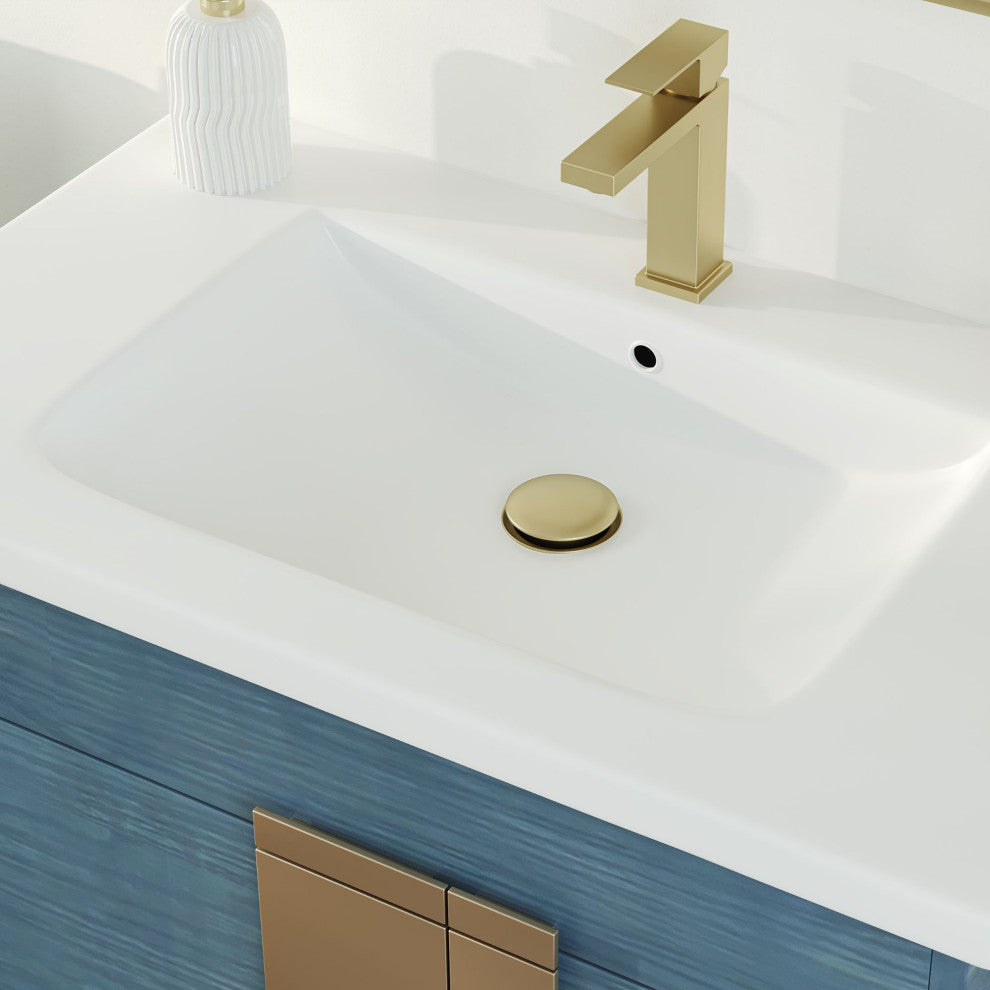 Lockhart Bath Vanity, French Blue, 30", Satin Brass Hardware, Single Sink, Freestanding