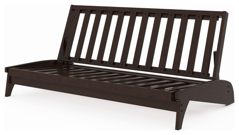 Dillon All Wood Wall Hugger Futon Frame, Black Walnut, Queen