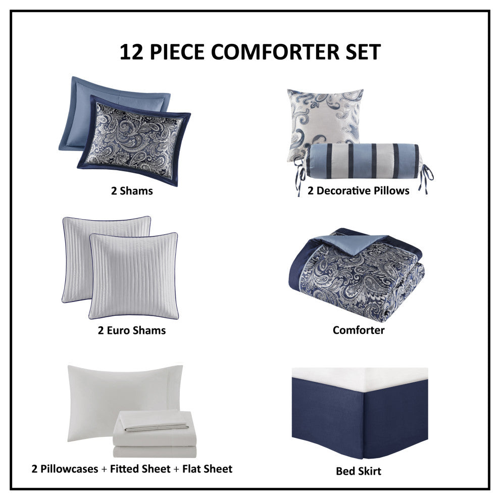 Madison Park Aubrey Comforter Sheet Set Blue, Queen