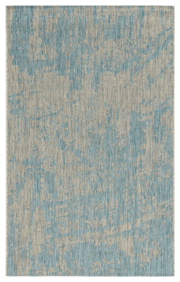 8'X11' Teal Machine Woven Abstract Strokes Indoor Outdoor Area Rug