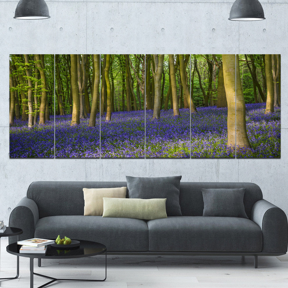 Bluebell Woods in Oxfordshire, Landscape Canvas Art Print, 70"x28", 6 Panels