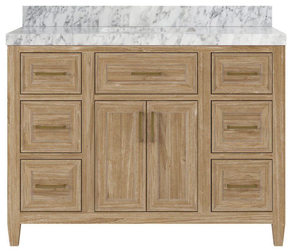 Santa Monica 48 Single Sink Bath Vanity in Whitewashed Teak 2" Carrara Marble