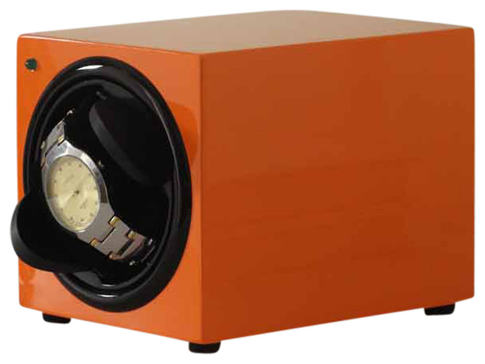 Single Watch Winder, High Gloss Orange