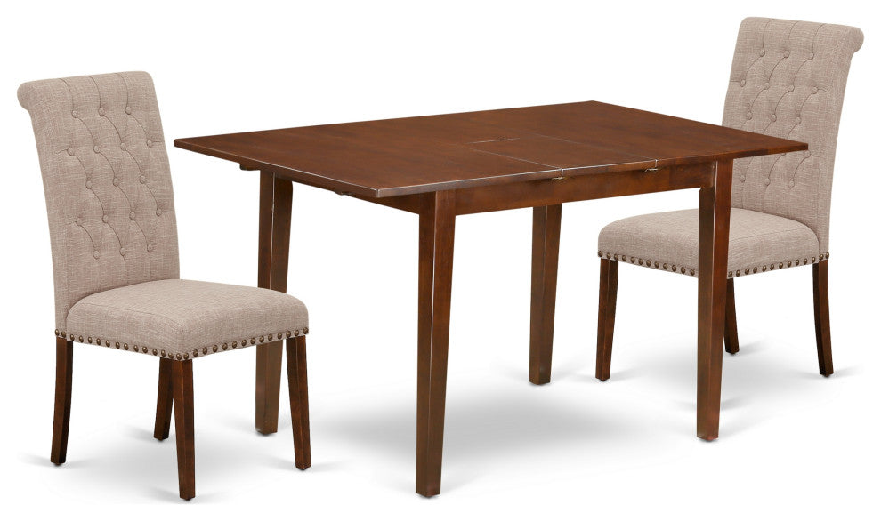 3Pc Dinette Set, Rectangular Table, Butterfly Leaf, Two Chairs, Mahogany