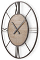 Brielle Black Iron And Brown Wood 30" Round Wall Clock