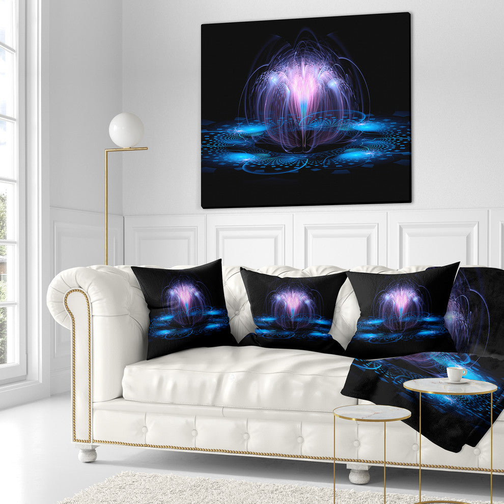 Fractal Blue Flowing Flower Floral Throw Pillow, 18"x18"