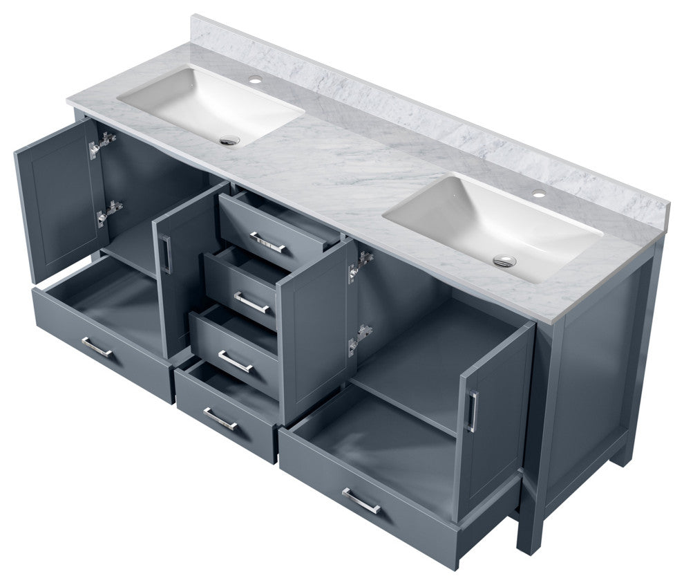 Jacques 72" Dark Gray Double Bath Vanity Cabinet Carrara Marble Top Square Sinks