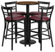 24" Round Walnut Laminate Table Set With 4 Ladder Back Metal Barstools