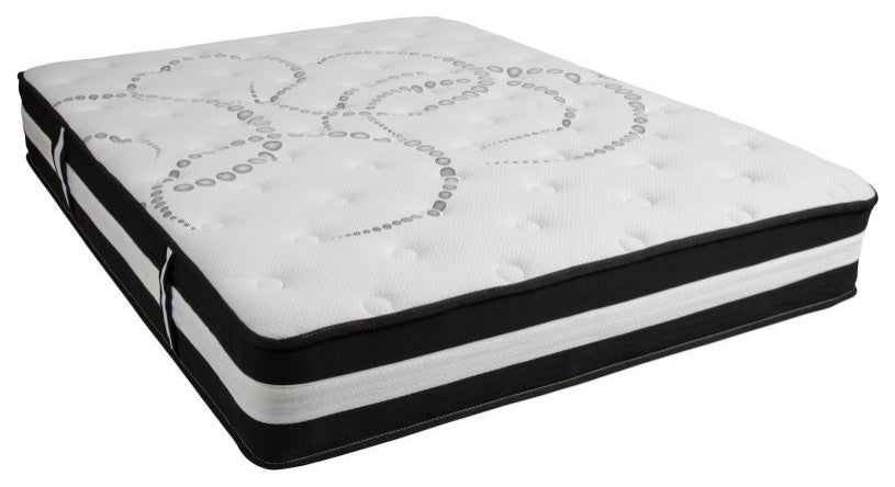 14" Metal Platform Bed Frame, 12" Pocket Spring Mattress & Memory Foam Topper, Black, King