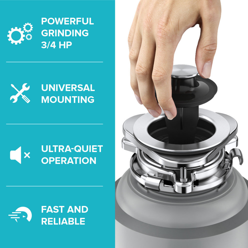WasteMate Continuous Feed Garbage Disposal, 3/4 HP Motor for Kitchen Sink