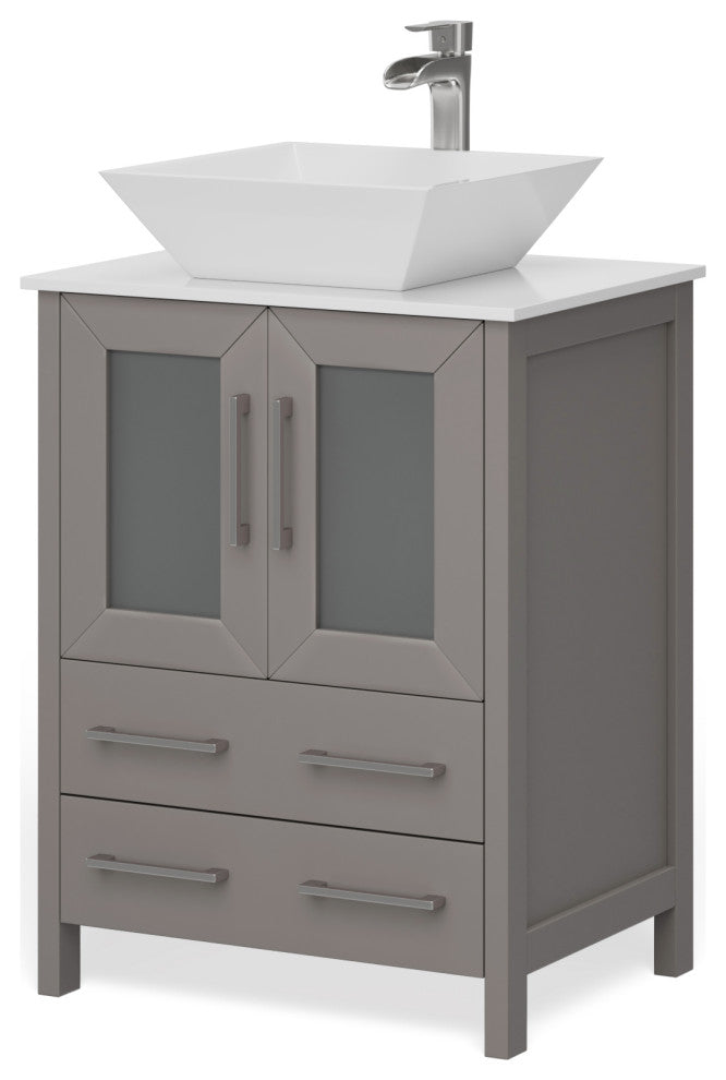 Sinclair 24" Single Bathroom Vanity with Engineered Marble Top with Mirror