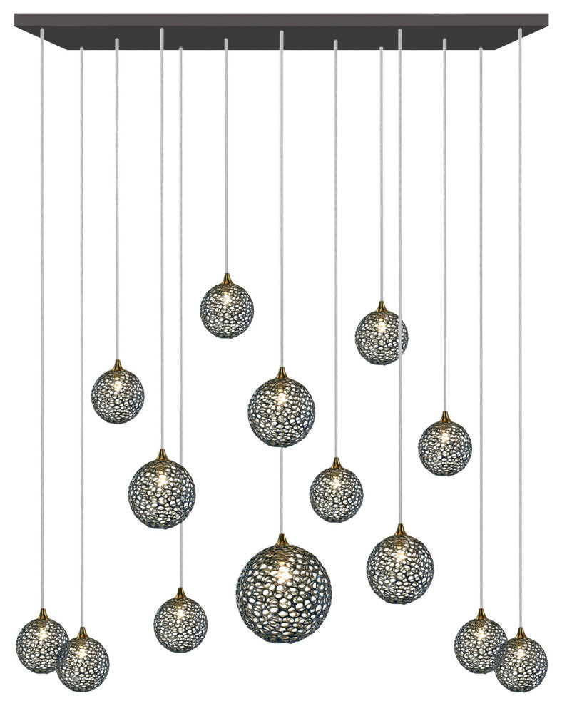 Napa 14 Pendants Blown Glass Chandelier, Black, 48", Gray Glass