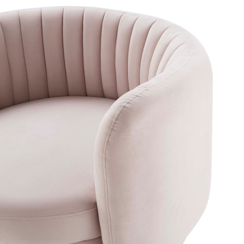 Armchair Swivel Accent Tufted Chair, Pink Gold, Velvet, Modern, Hospitality