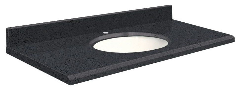 Quartz 37"x22" 1 Sink Vanity Top, Single Faucet Hole, Black Luxe, White Bowl