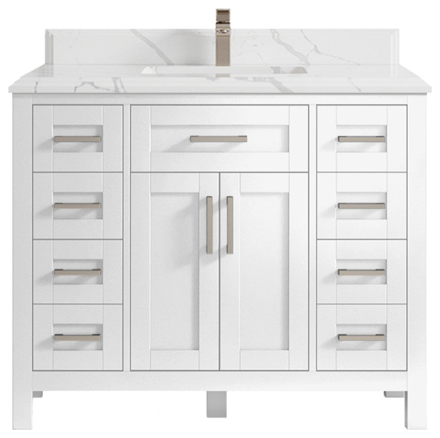 Cambridge 42 Single Sink Bath Vanity in White 1.5" Calacatta Laza
