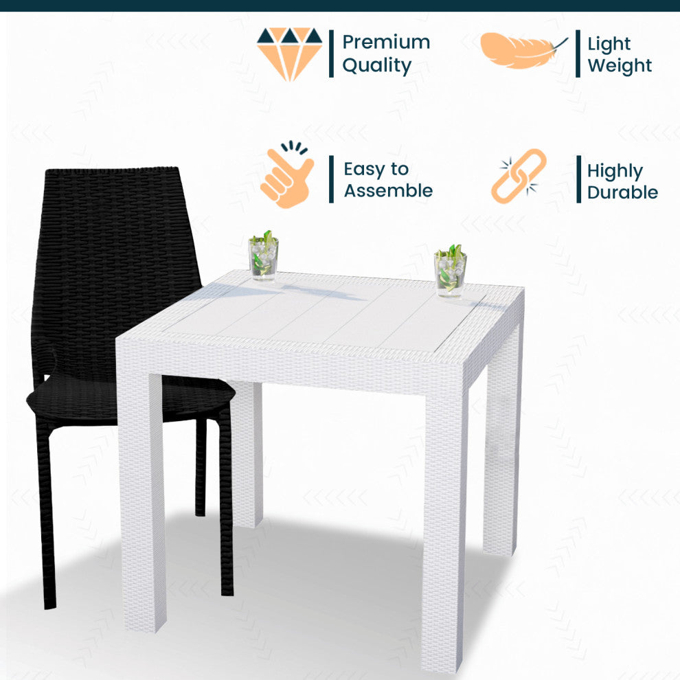 LeisureMod Kent Weave Design 3-Piece Outdoor Patio Dining Set, White/Black