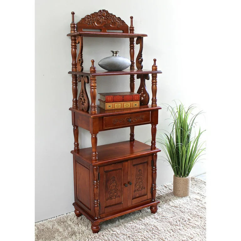 Traditional Bookcase, Hardwood Frame With Carved Accents & Ample Space, Walnut