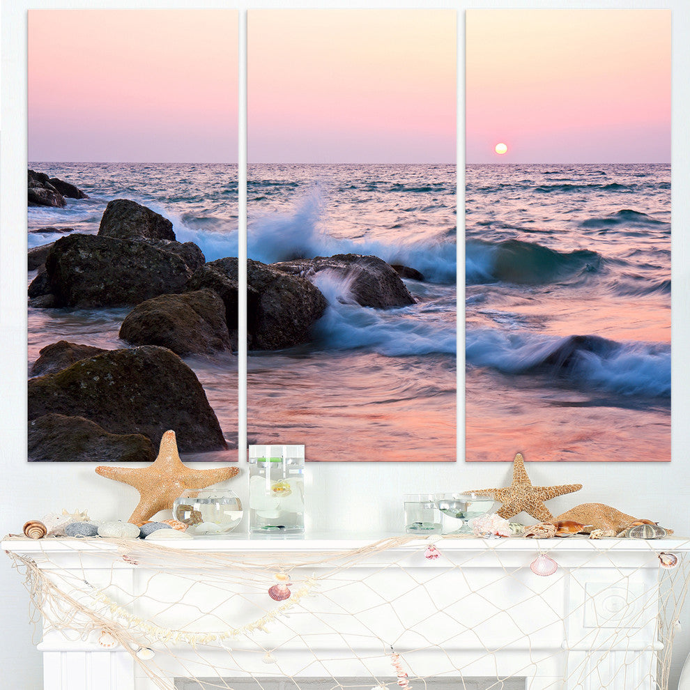 "Rocky Coast With Foam Waves" Metal Wall Art, 3 Panels, 36"x28"