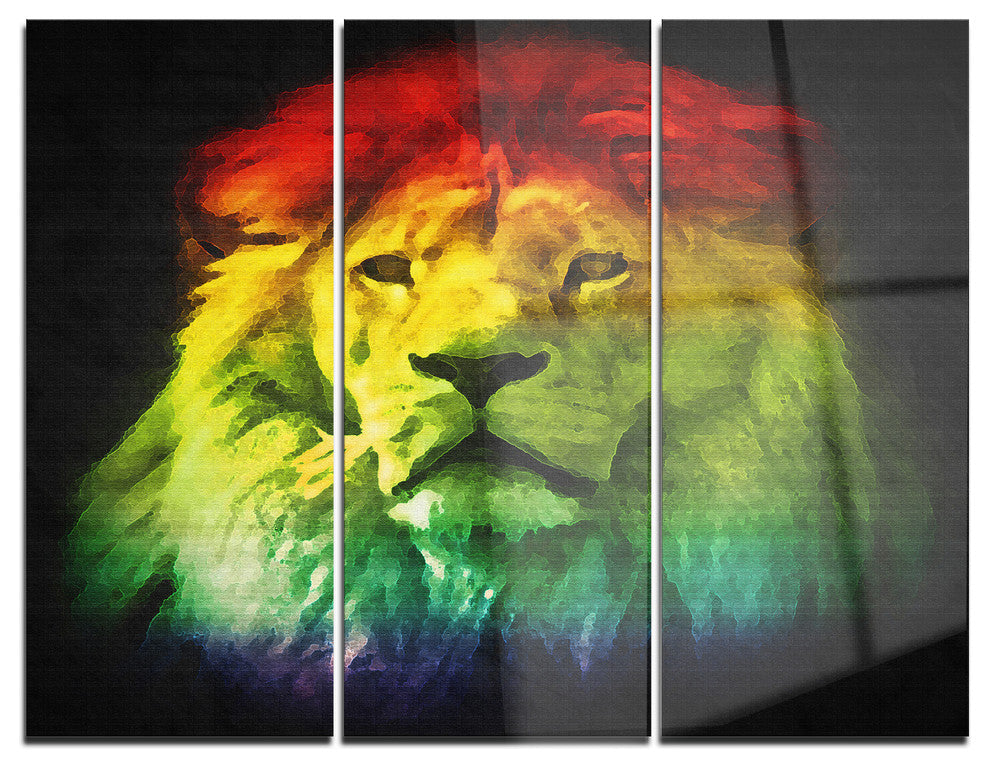 "Colorful Lion Head" Digital Metal Wall Art, 3 Panels, 36"x28"