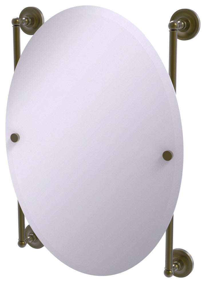 Prestige Regal Oval Frameless Rail Mounted Mirror, Antique Brass