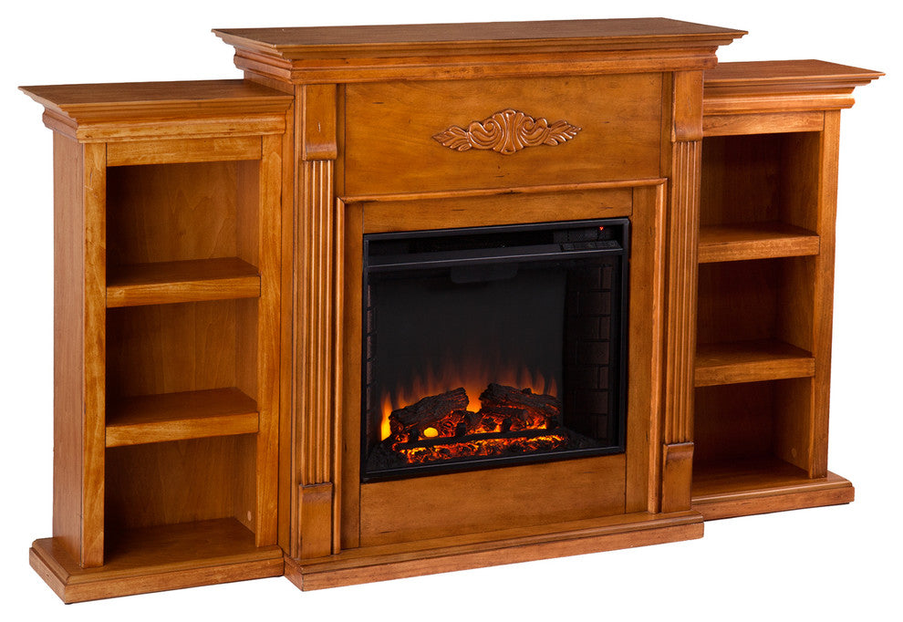 Canterbury Electric Fireplace With Bookcases, Glazed Pine