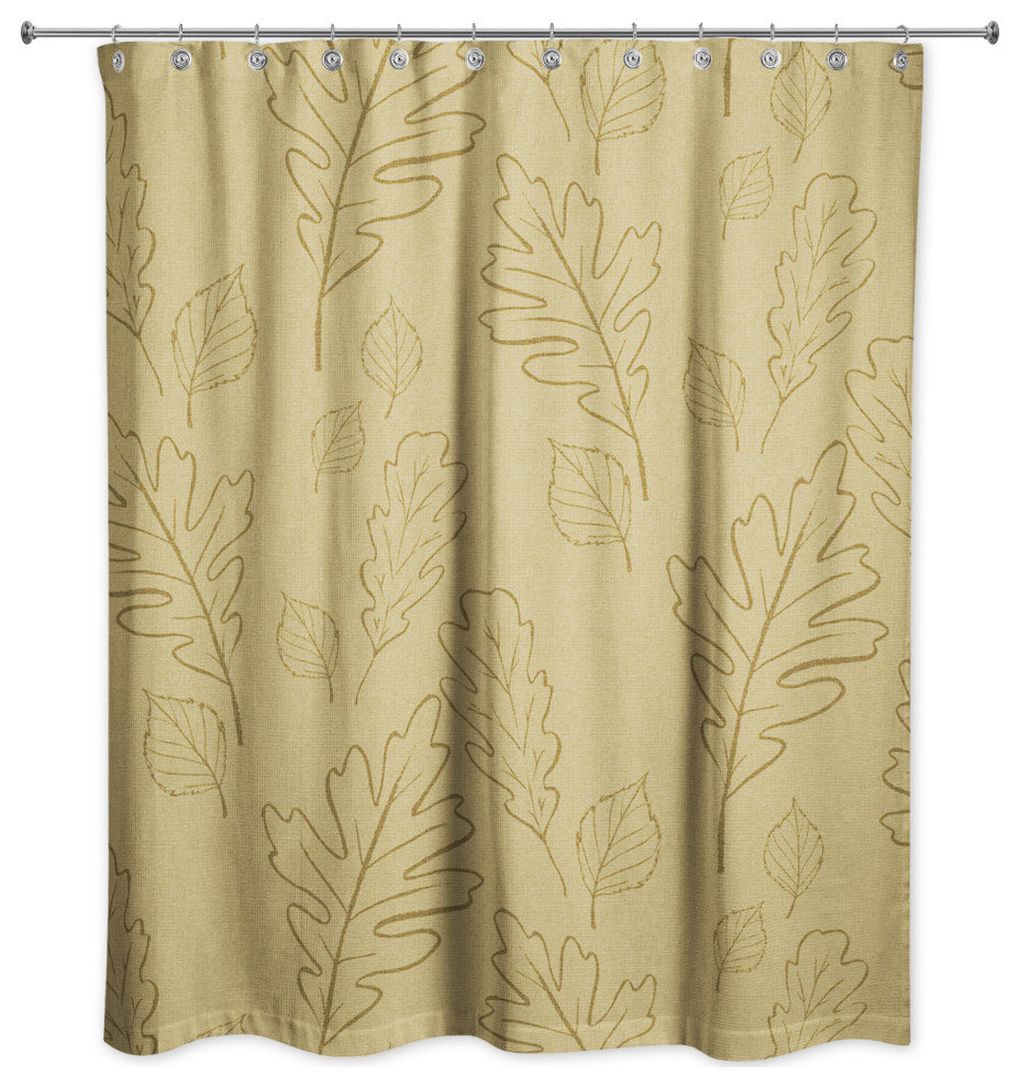 Mustard Yellow Large Leaf Pattern 71x74 Shower Curtain