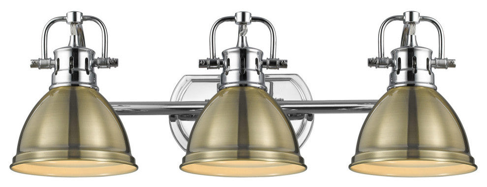 Duncan 3 Light Bath Vanity, Chrome With Aged Brass
