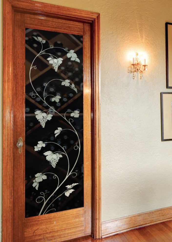 Wine Door - Vineyard Grapes Unfurled - Primed - 28" x 84" - Knob on Right -...