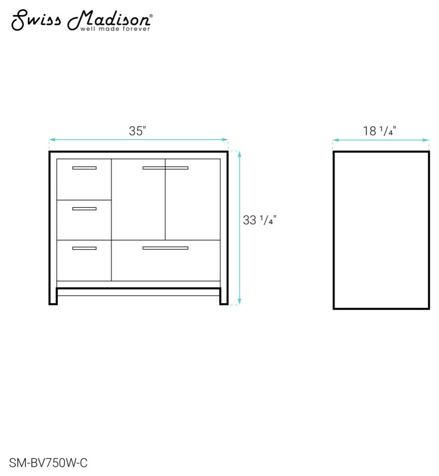 Virage 36 Freestanding, Bathroom Vanity, Glossy White Cabinet