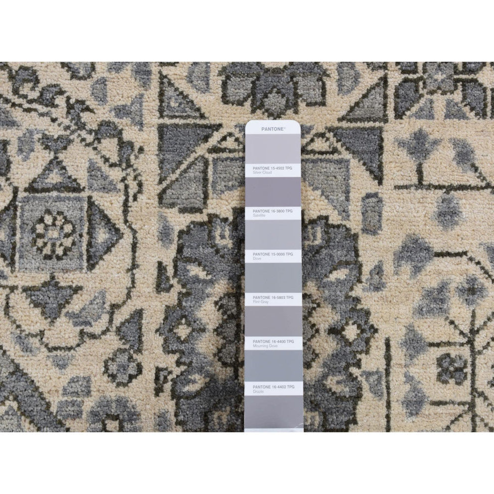 Gray, Ottoman Mamluk Design, Hand Knotted, Undyed Natural Wool Rug, 8'2"x10'5"
