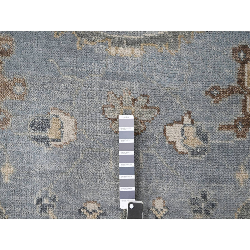 Silver Blue Wool Hand Knotted Oushak Design Oversized Oriental Rug 11'9"x14'10"
