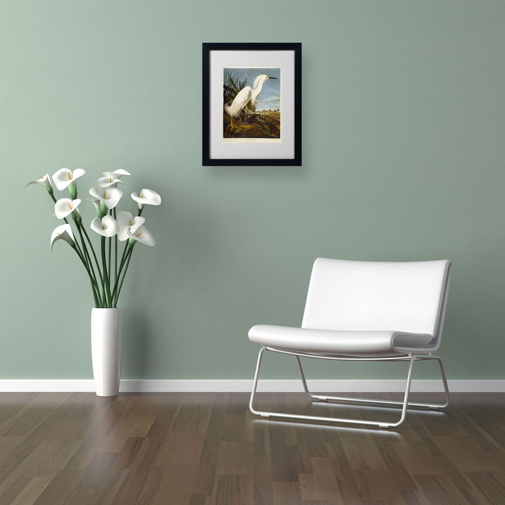 'Snowy Heron' Matted Framed Canvas Art by John James Audubon