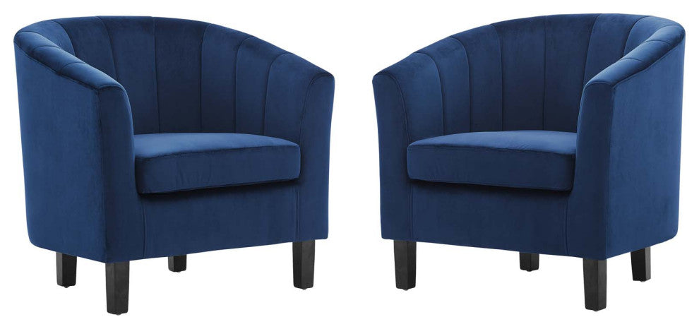 Tufted Armchair Accent Chair, Set of 2, Velvet, Blue Navy, Modern, Lounge