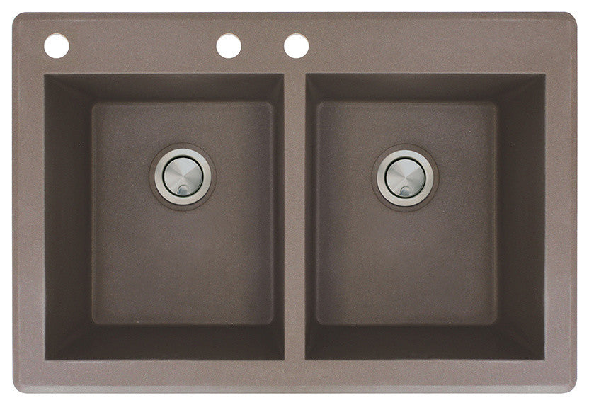 Radius 33" silQ Granite Double Bowl Kitchen Sink with 3 Holes in Espresso