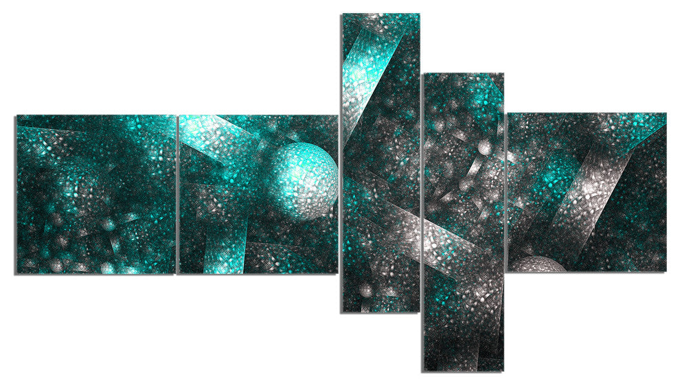 Crystal Cell Blue Steel Texture, Abstract Canvas Art Print, 60"x32", 5 panels