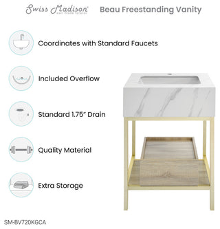 Beau 24" Freestanding, Bathroom Vanity, Oak/Calacatta